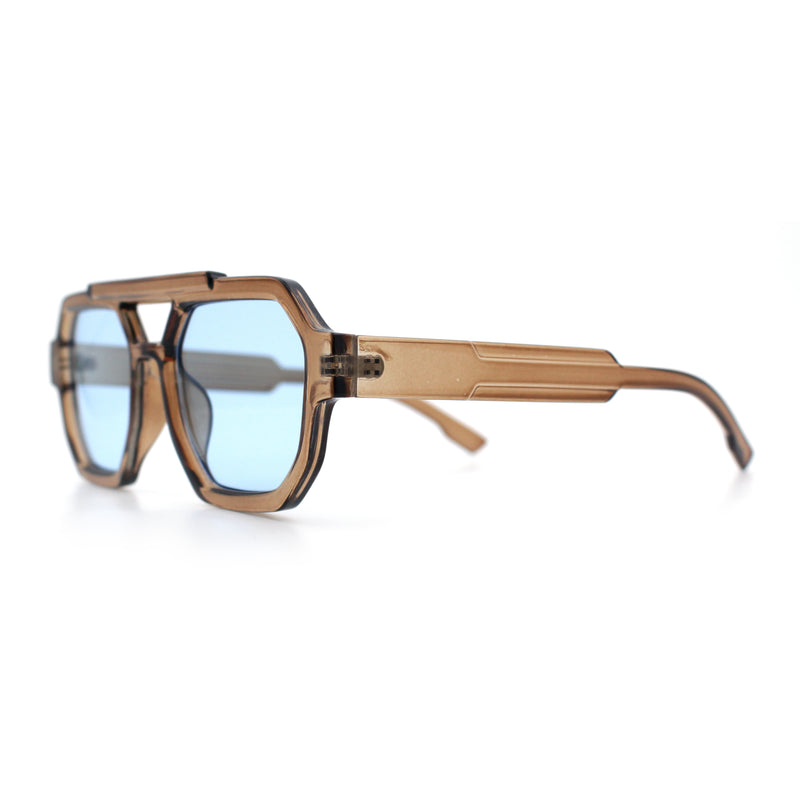 Hipster Octagonal Double Bridge Thick Bevel Plastic Racer Sunglasses