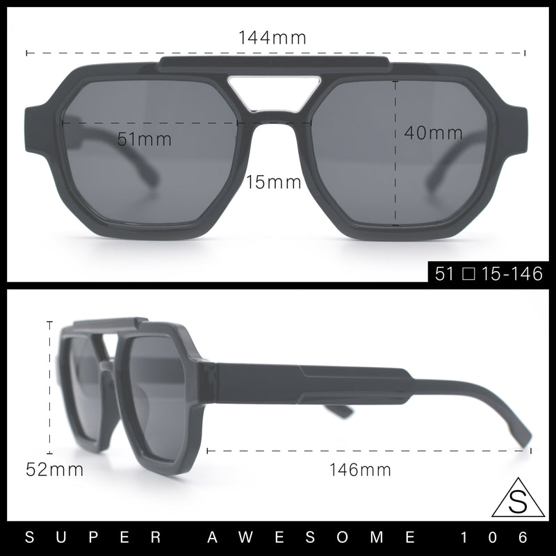 Hipster Octagonal Double Bridge Thick Bevel Plastic Racer Sunglasses