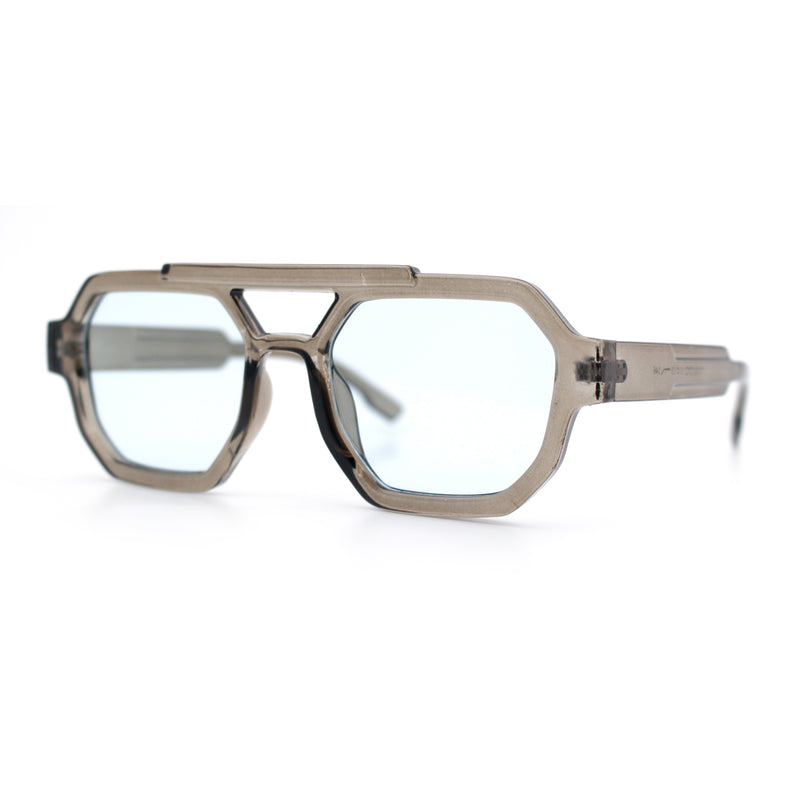 Hipster Octagonal Double Bridge Thick Bevel Plastic Racer Sunglasses