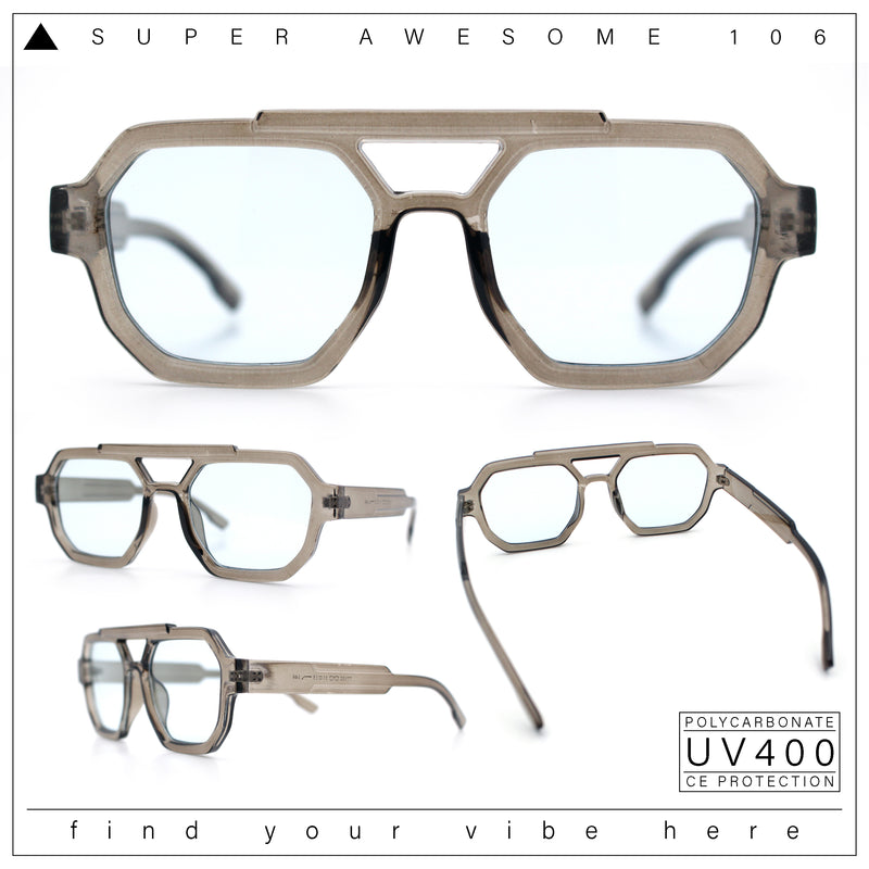 Hipster Octagonal Double Bridge Thick Bevel Plastic Racer Sunglasses