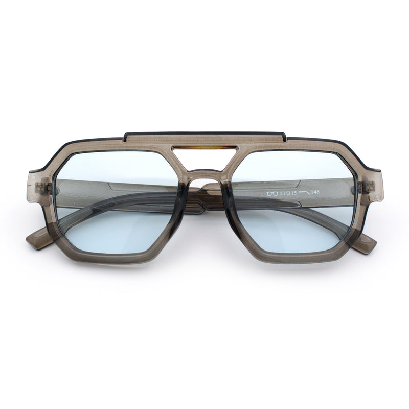Hipster Octagonal Double Bridge Thick Bevel Plastic Racer Sunglasses