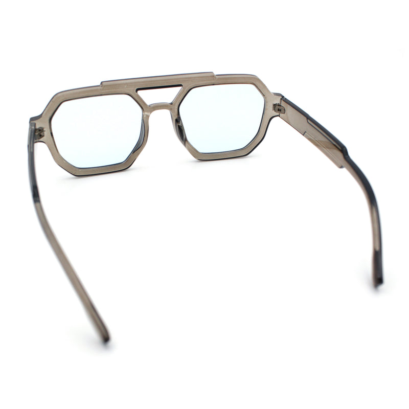 Hipster Octagonal Double Bridge Thick Bevel Plastic Racer Sunglasses