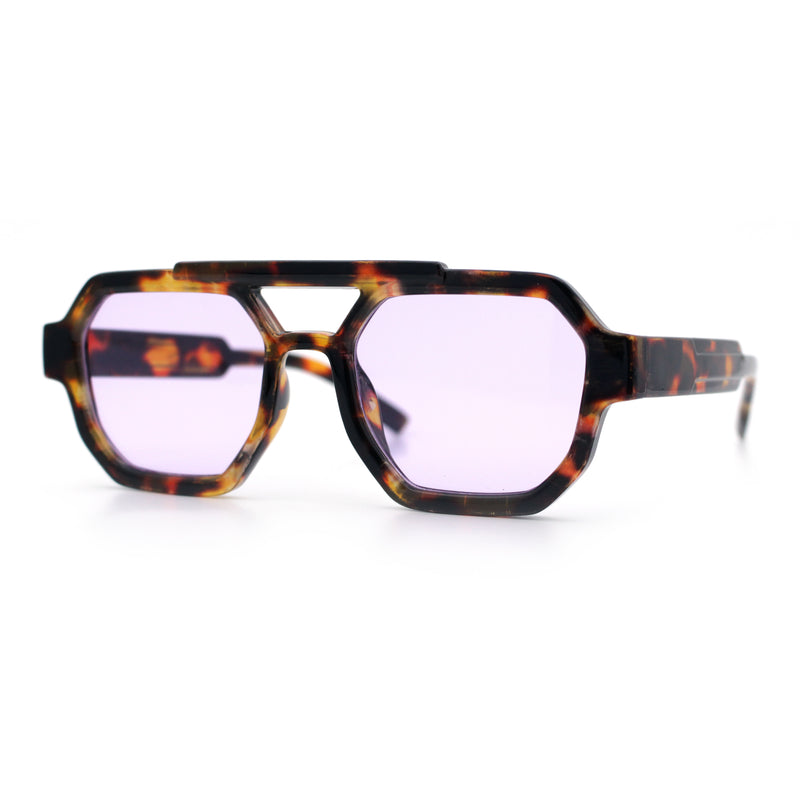 Hipster Octagonal Double Bridge Thick Bevel Plastic Racer Sunglasses