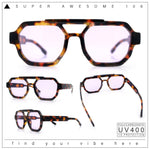 Hipster Octagonal Double Bridge Thick Bevel Plastic Racer Sunglasses