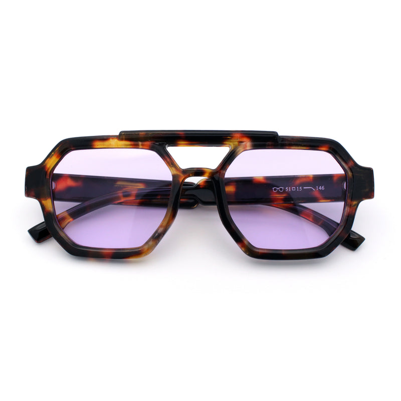 Hipster Octagonal Double Bridge Thick Bevel Plastic Racer Sunglasses