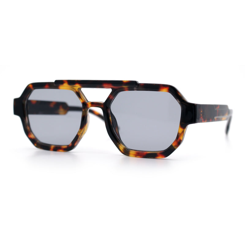 Hipster Octagonal Double Bridge Thick Bevel Plastic Racer Sunglasses