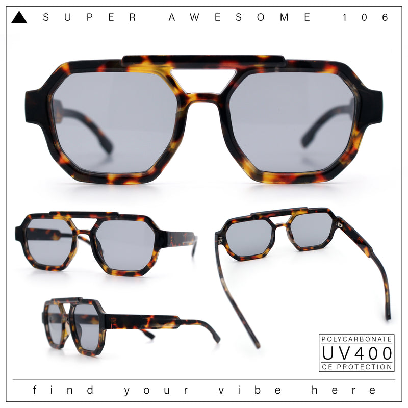 Hipster Octagonal Double Bridge Thick Bevel Plastic Racer Sunglasses