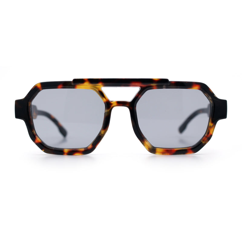 Hipster Octagonal Double Bridge Thick Bevel Plastic Racer Sunglasses