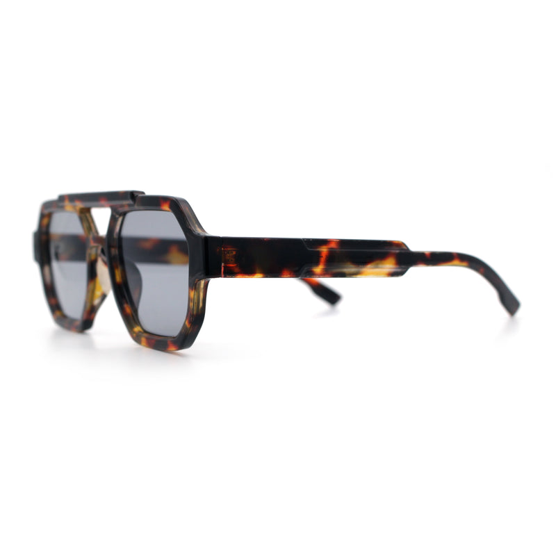 Hipster Octagonal Double Bridge Thick Bevel Plastic Racer Sunglasses