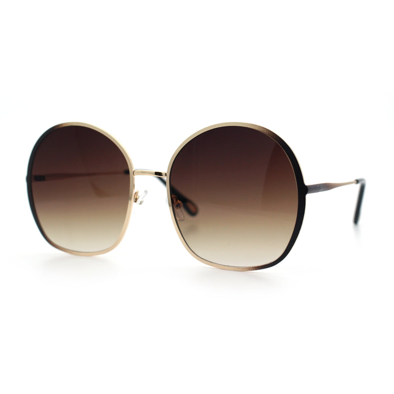 Womens Oversized Round Metal Rim Fashion Luxury Sunglasses