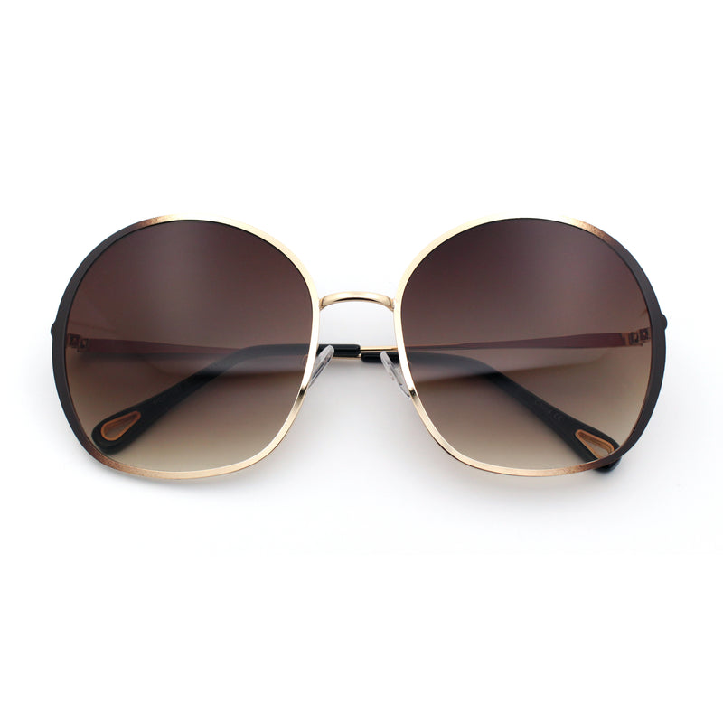 Womens Oversized Round Metal Rim Fashion Luxury Sunglasses