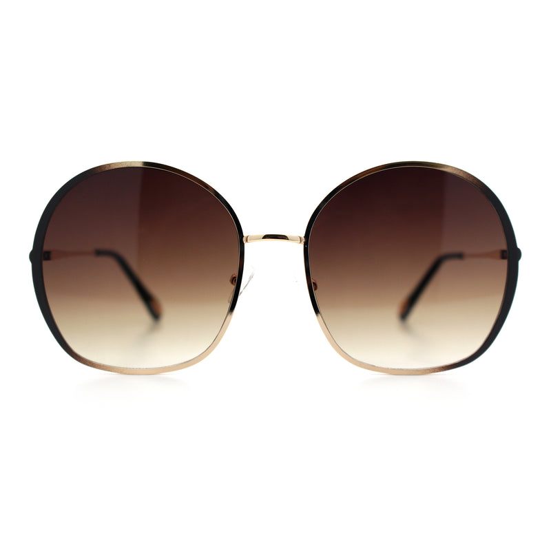 Womens Oversized Round Metal Rim Fashion Luxury Sunglasses