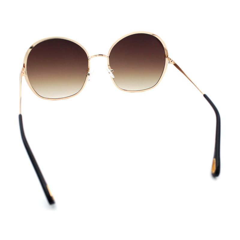 Womens Oversized Round Metal Rim Fashion Luxury Sunglasses