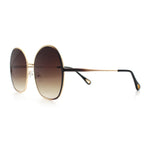 Womens Oversized Round Metal Rim Fashion Luxury Sunglasses