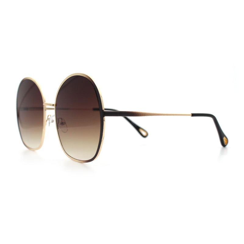 Womens Oversized Round Metal Rim Fashion Luxury Sunglasses