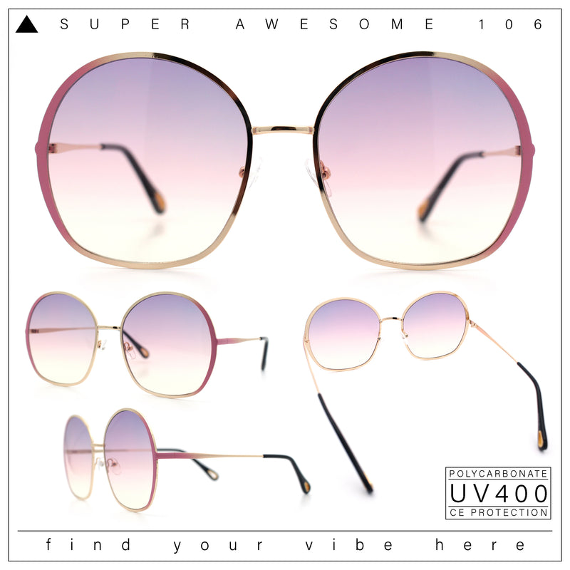 Womens Oversized Round Metal Rim Fashion Luxury Sunglasses