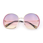 Womens Oversized Round Metal Rim Fashion Luxury Sunglasses
