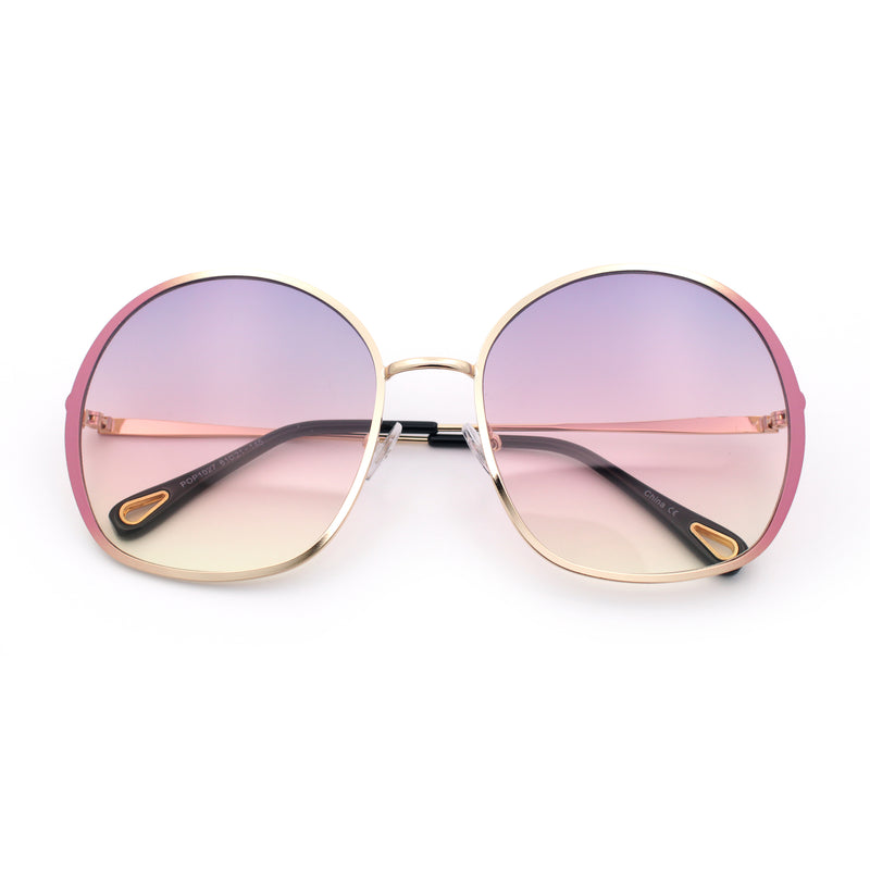 Womens Oversized Round Metal Rim Fashion Luxury Sunglasses
