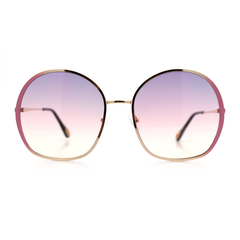 Womens Oversized Round Metal Rim Fashion Luxury Sunglasses