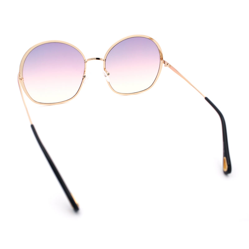 Womens Oversized Round Metal Rim Fashion Luxury Sunglasses