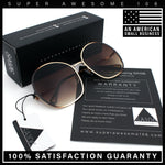 Womens Oversized Round Metal Rim Fashion Luxury Sunglasses