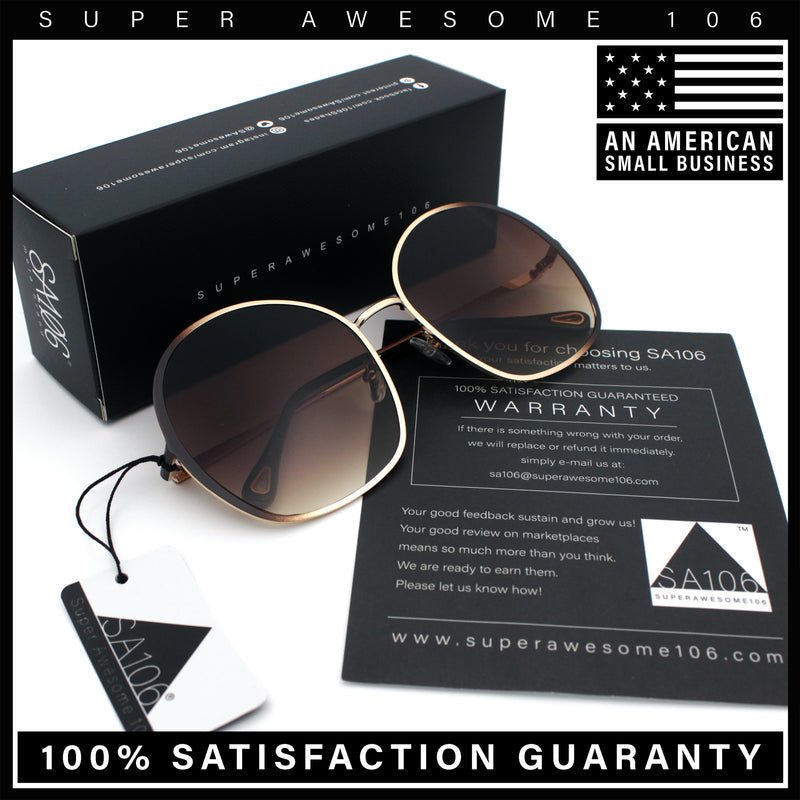 Womens Oversized Round Metal Rim Fashion Luxury Sunglasses