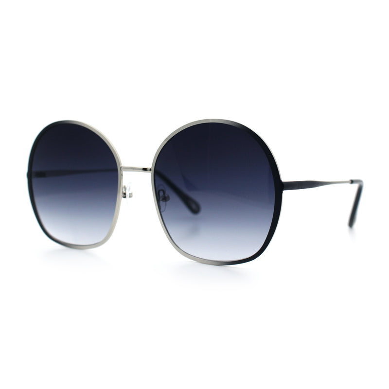 Womens Oversized Round Metal Rim Fashion Luxury Sunglasses