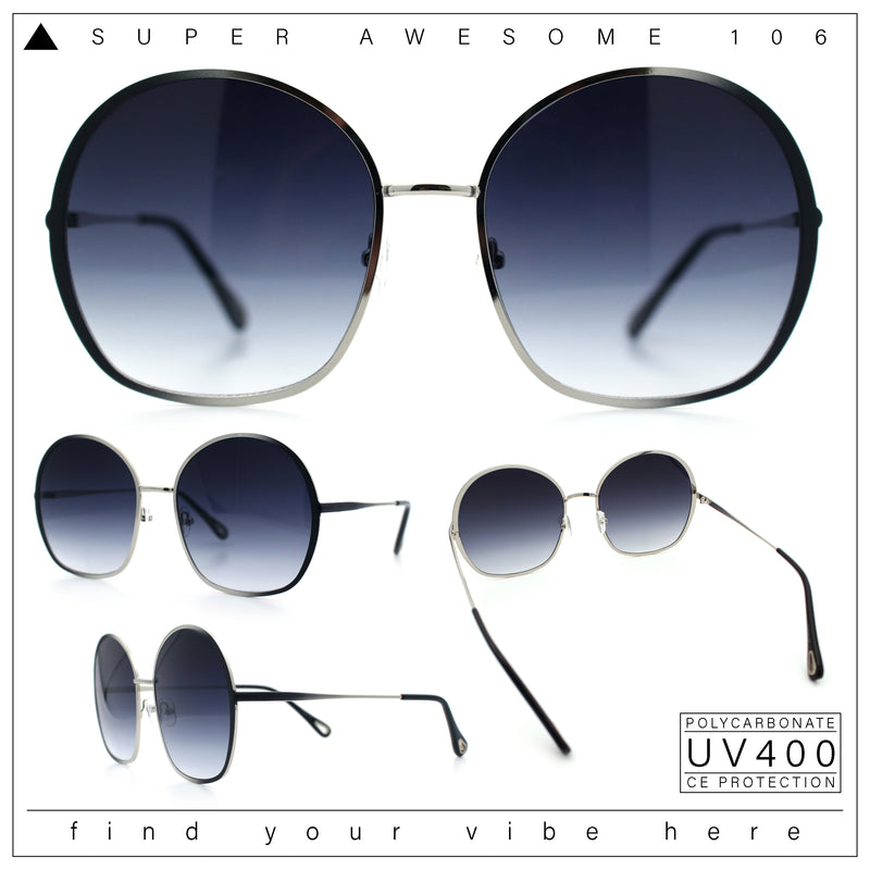 Womens Oversized Round Metal Rim Fashion Luxury Sunglasses