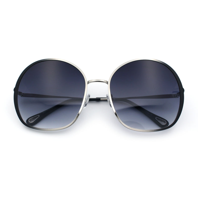 Womens Oversized Round Metal Rim Fashion Luxury Sunglasses