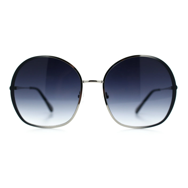 Womens Oversized Round Metal Rim Fashion Luxury Sunglasses