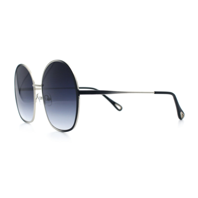 Womens Oversized Round Metal Rim Fashion Luxury Sunglasses
