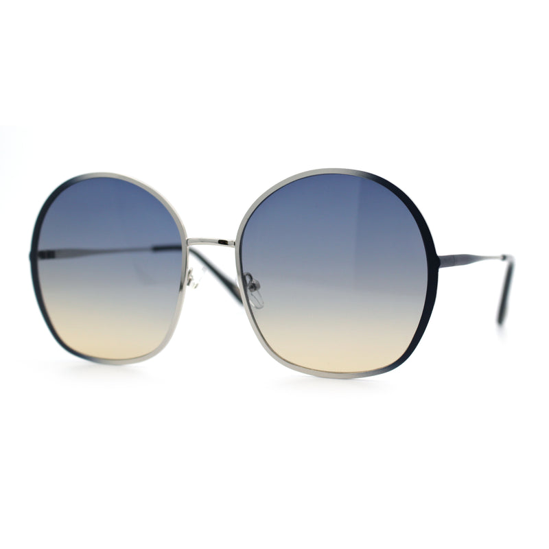 Womens Oversized Round Metal Rim Fashion Luxury Sunglasses