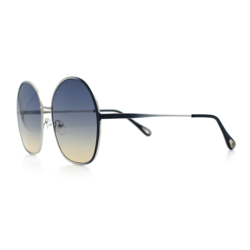 Womens Oversized Round Metal Rim Fashion Luxury Sunglasses
