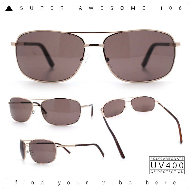 Mens Air Force Classic Narrow Rectangle Officer Cop Metal Rim Sunglasses