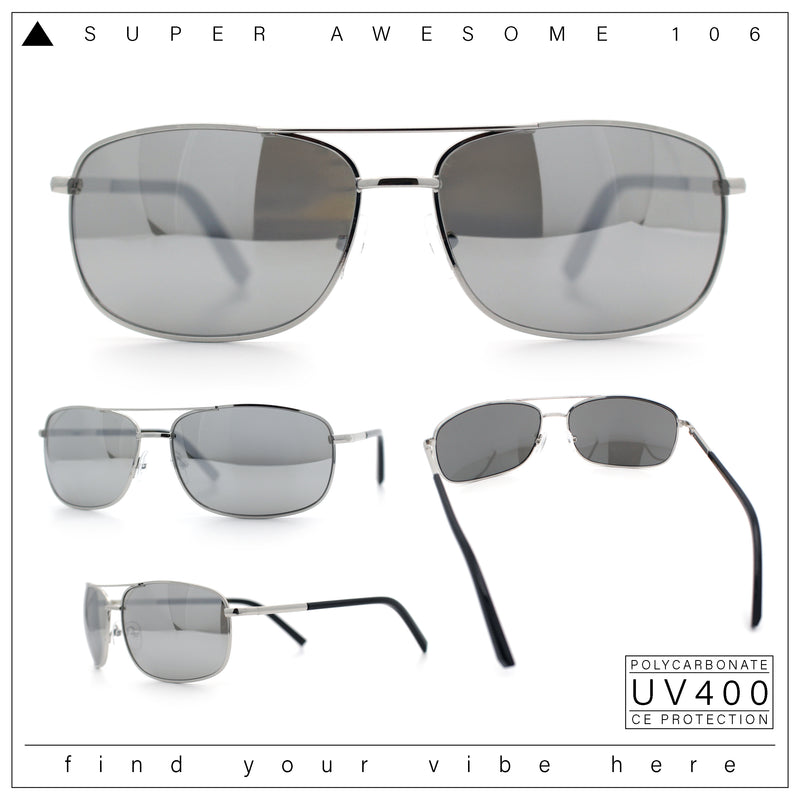 Mens Air Force Classic Narrow Rectangle Officer Cop Metal Rim Sunglasses