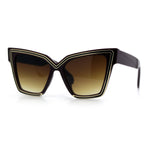 Luxe Oversized Horned Rectangular Cat Eye Glitzy Fashion Sunglasses