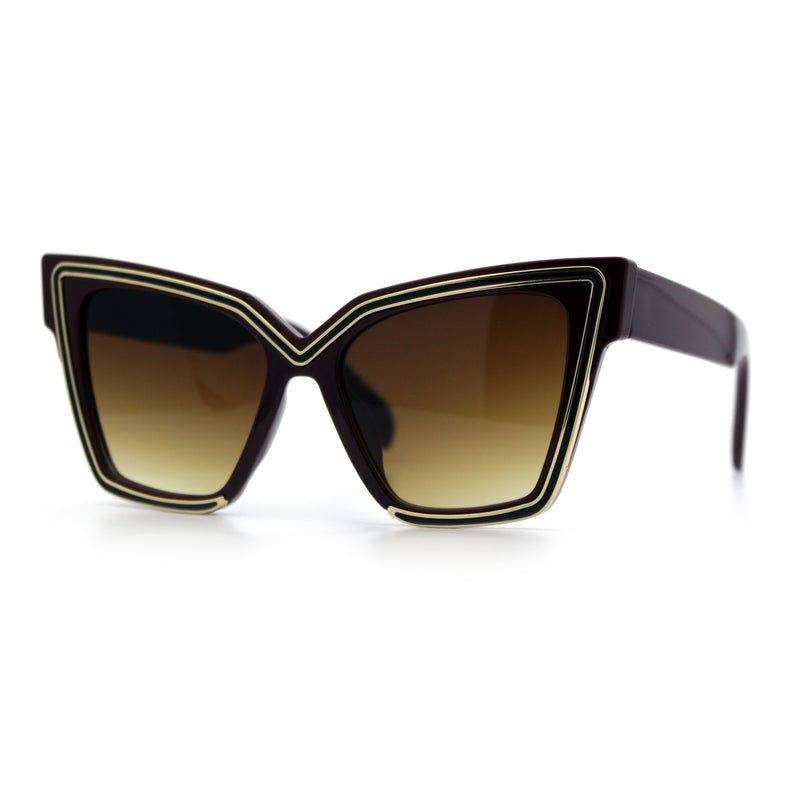 Luxe Oversized Horned Rectangular Cat Eye Glitzy Fashion Sunglasses