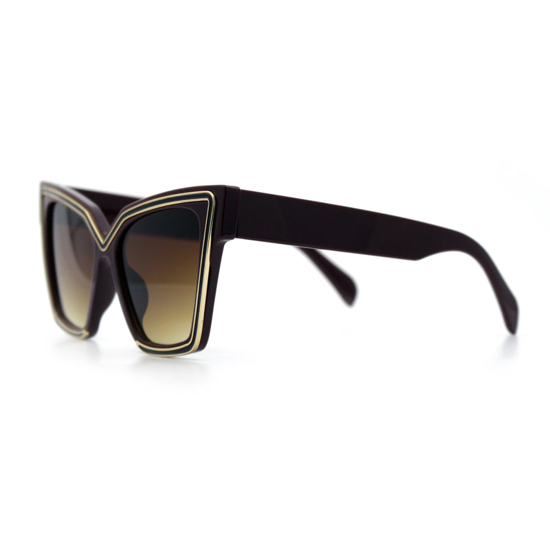 Luxe Oversized Horned Rectangular Cat Eye Glitzy Fashion Sunglasses