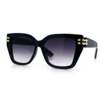 Womens Minimal Ornate Metal Hinge Thick Plastic Horn Rim Fashion Sunglasses