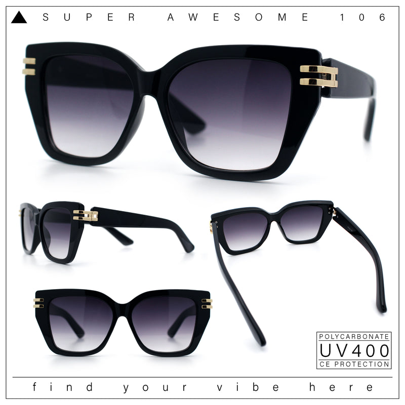 Womens Minimal Ornate Metal Hinge Thick Plastic Horn Rim Fashion Sunglasses