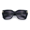 Womens Minimal Ornate Metal Hinge Thick Plastic Horn Rim Fashion Sunglasses