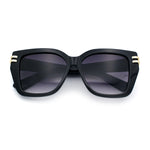 Womens Minimal Ornate Metal Hinge Thick Plastic Horn Rim Fashion Sunglasses