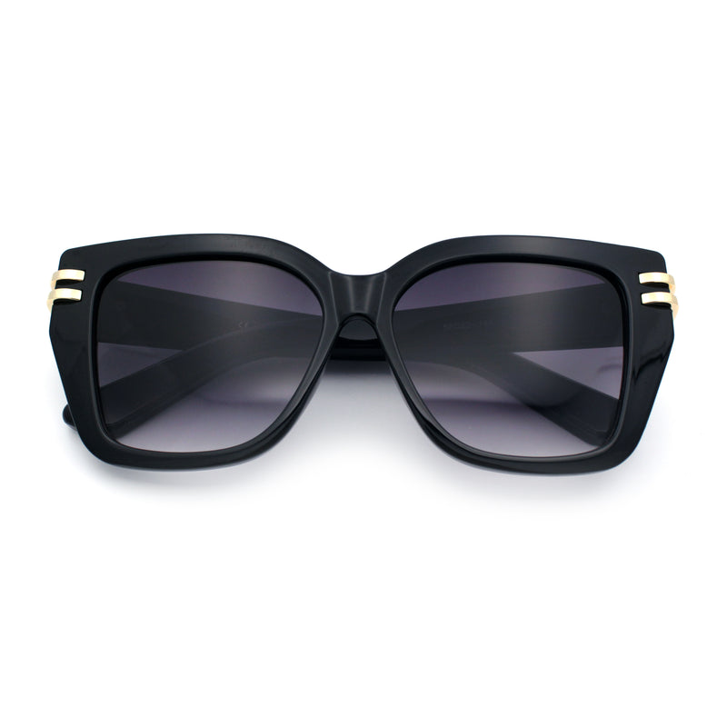 Womens Minimal Ornate Metal Hinge Thick Plastic Horn Rim Fashion Sunglasses