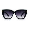 Womens Minimal Ornate Metal Hinge Thick Plastic Horn Rim Fashion Sunglasses