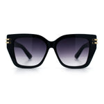 Womens Minimal Ornate Metal Hinge Thick Plastic Horn Rim Fashion Sunglasses
