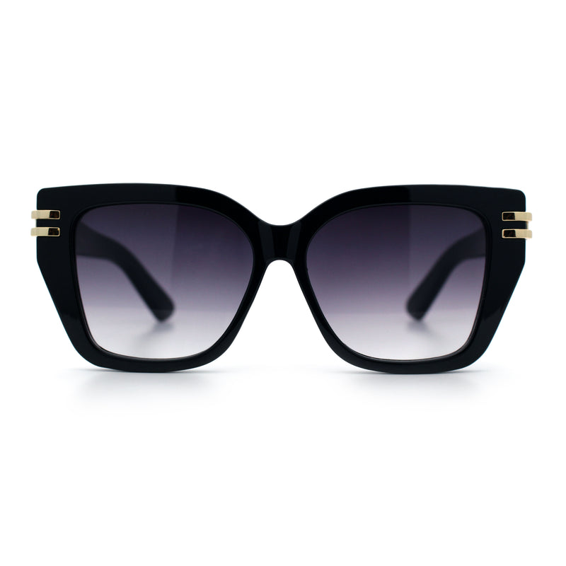 Womens Minimal Ornate Metal Hinge Thick Plastic Horn Rim Fashion Sunglasses