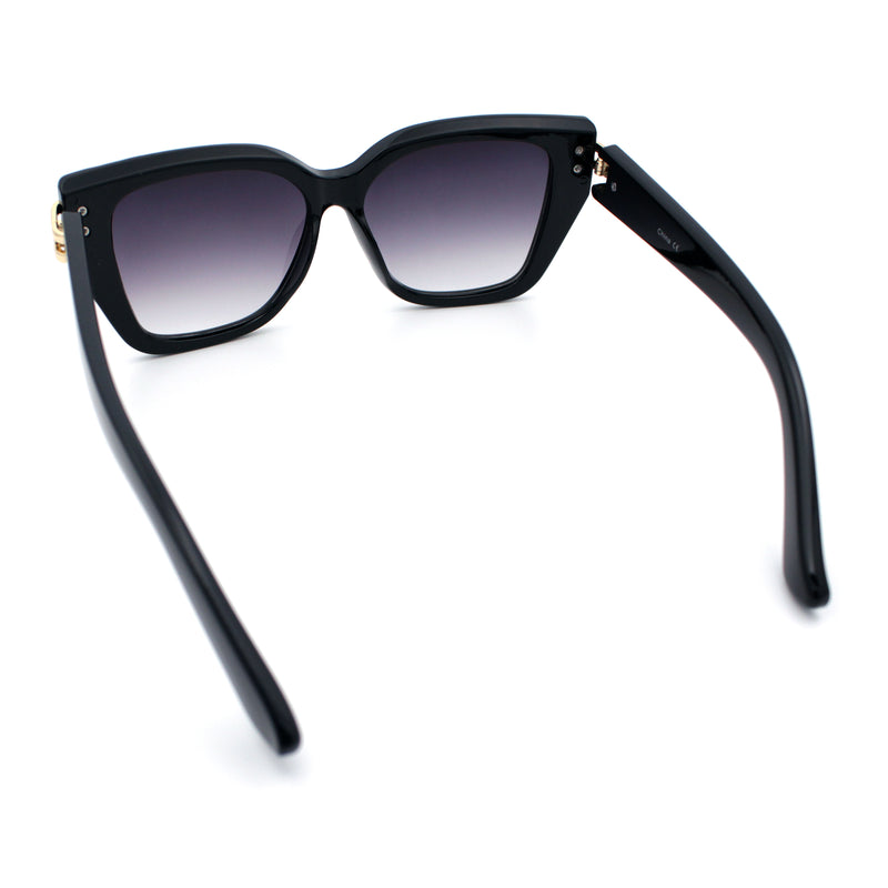 Womens Minimal Ornate Metal Hinge Thick Plastic Horn Rim Fashion Sunglasses