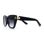 Womens Minimal Ornate Metal Hinge Thick Plastic Horn Rim Fashion Sunglasses