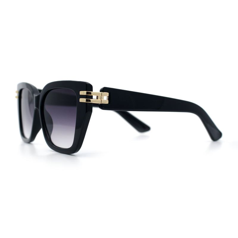 Womens Minimal Ornate Metal Hinge Thick Plastic Horn Rim Fashion Sunglasses