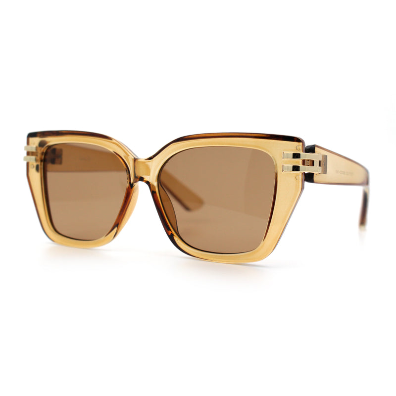 Womens Minimal Ornate Metal Hinge Thick Plastic Horn Rim Fashion Sunglasses